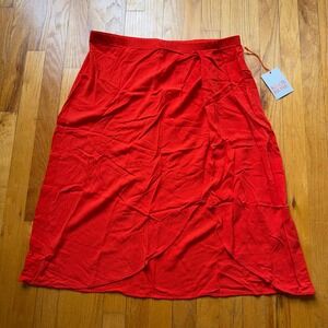 Knox Rose Warm Orange Red Faux Wrap Midi Skirt XL New With Tags Rayon Crepe Boho